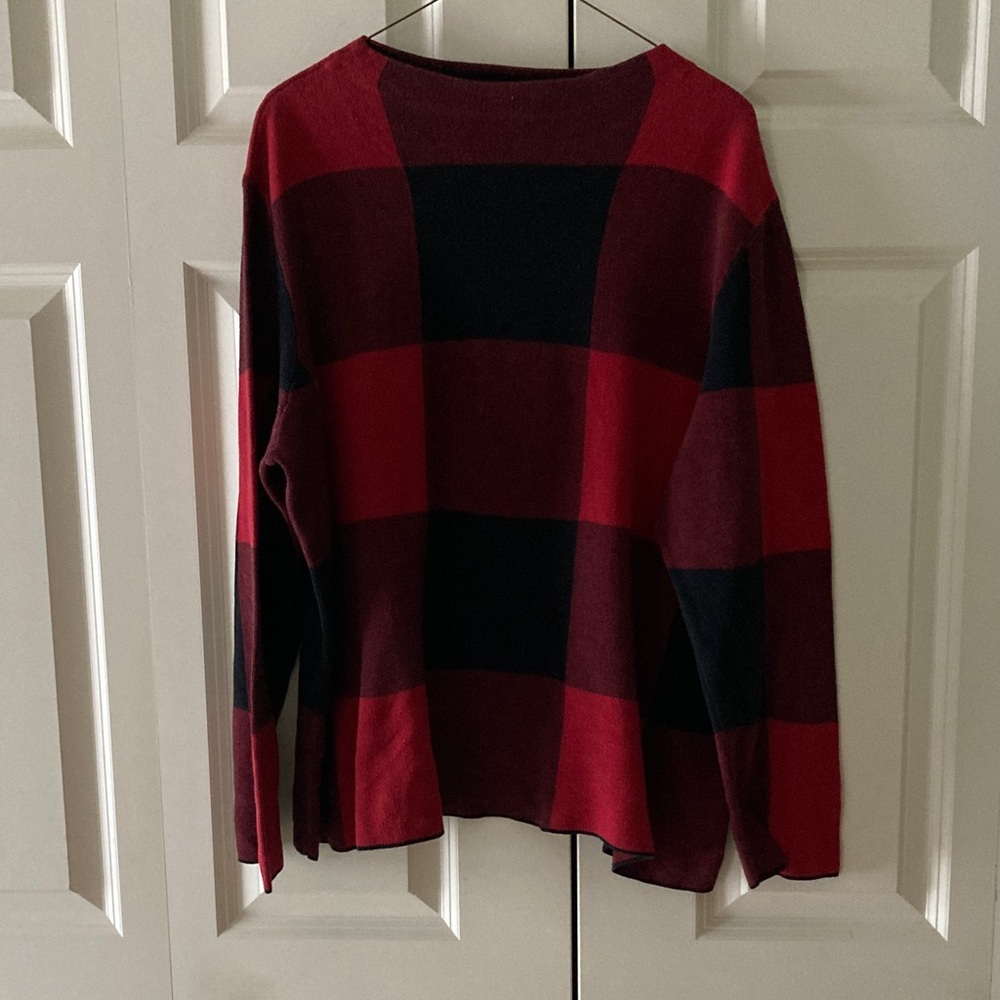 J.Jill XL   long sleeve crew neck pullover sweater red & black buffalo plaid
